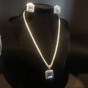 Gorgeous silver blue stone earrings & necklace set